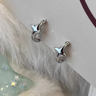 Roselife Unisex Cool Silver Cross Star Circle Hoop ต่างหูสําหรับผู้ชายผู้หญิง Street แฟชั่นรอบต่างหูเครื่องประดับอุปกรณ์เสริม