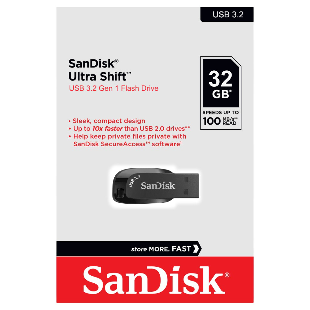 (ส่งด่วน) SANDISK Flashdrive Ultra SHIFT 32GB, USB3.2 Gen1 (100MB/s) (Black) แฟลชไดร์ฟ notebook PC ของแท้
