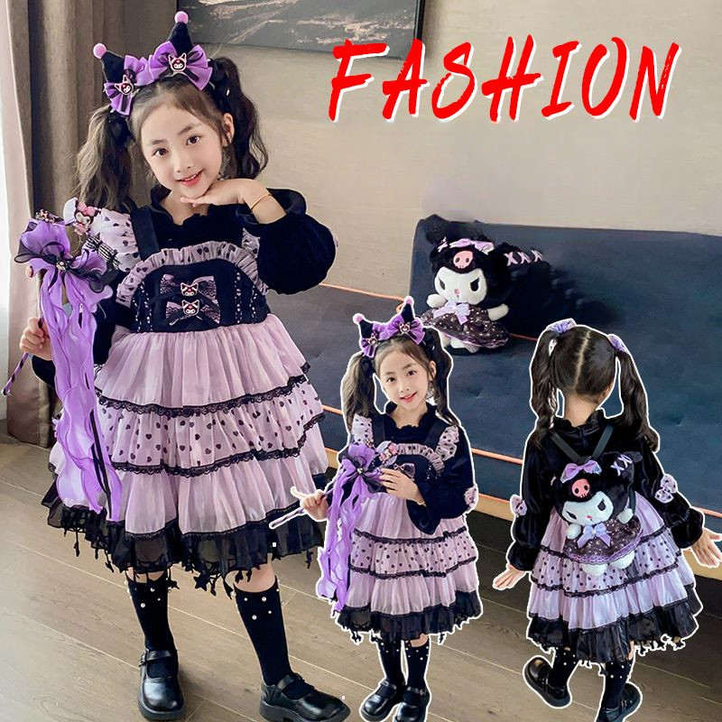 ชุดเด็ก Kuromi สาว Lolita แขนยาว สไตล์ฤดูใบไม้ร่วง พร้อมใช้งาน party และ cosplay