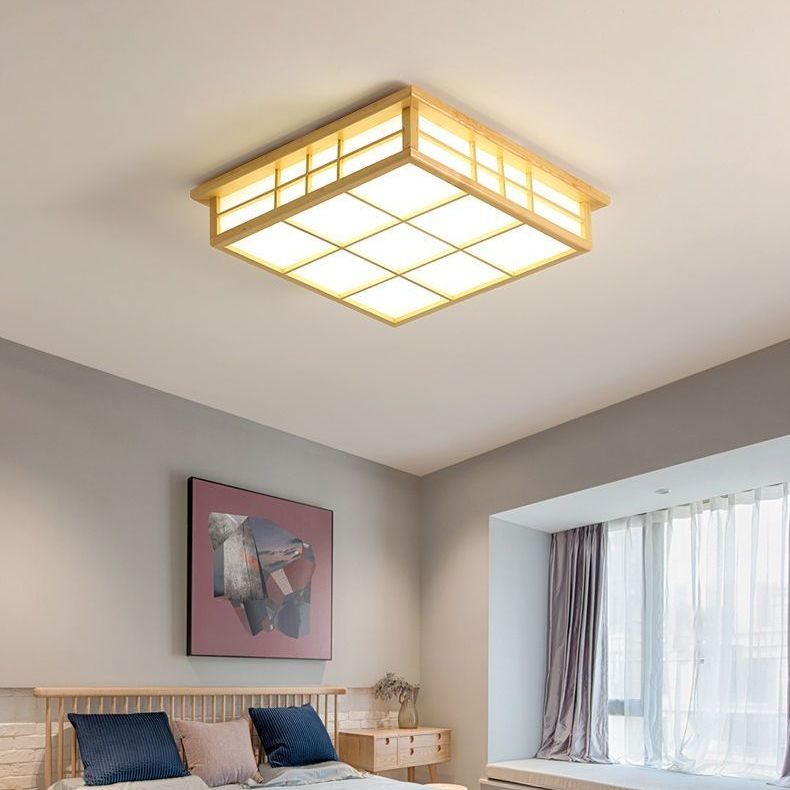 โคมไฟเพดาน LED ไม้เนื้อแข็ง ทรงสี่เหลี่ยมผืนผ้า แบบเรียบง่าย สไตล์ญี่ปุ่น สําหรับห้องนอน ห้องนั่งเล่น