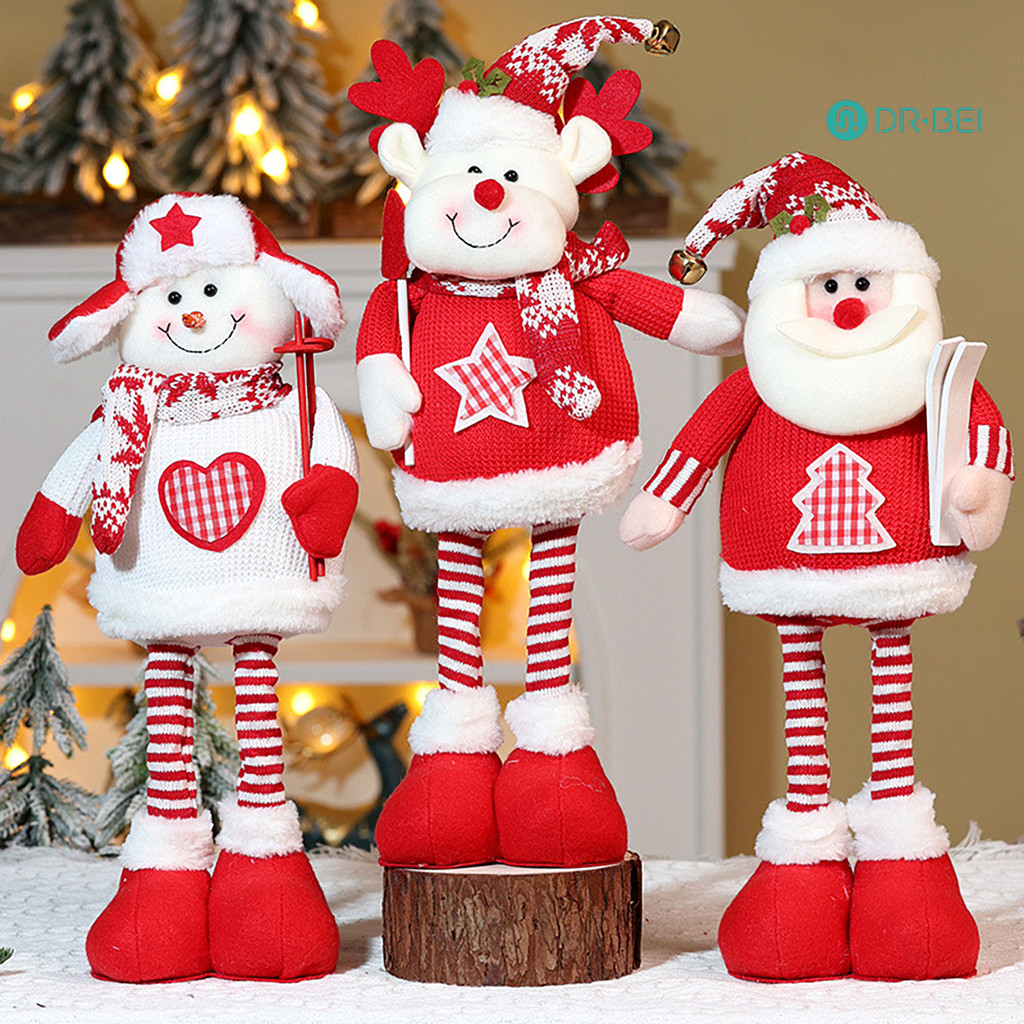 Dr.bei ตุ๊กตาคริสต์มาสเครื่องประดับ Plush Santa Snowman Elk ตุ๊กตาของเล่น Telescoping ขาสําหรับ Xmas หน้าแรกตาราง Mantel Window place ตกแต่งสวน