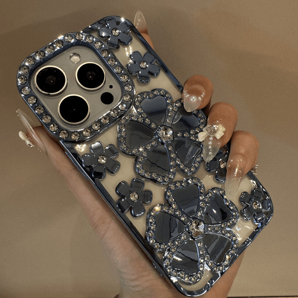 หรูหราชุบแฟลชเพชรดอกไม้ซิลิโคนเคสโทรศัพท์สําหรับ ไอโฟน16 15 14 13 12 11 มือโปร สูงสุด ปลอก กรอบรูปกันกระแทกเพชร-ป้องกันนิ่มฝาหลัง - รูปที่ 3