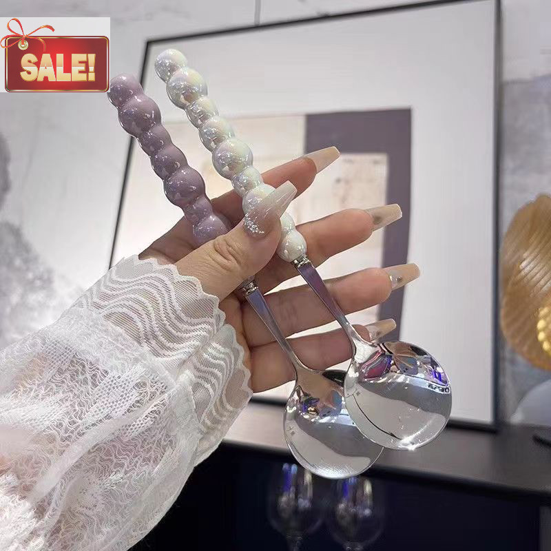Bl Pearl Handle ช้อนสแตนเลสกวนช้อนไอศกรีมเค้กช้อนขนมหวานบาร์อุปกรณ์ครัว Party ช้อนส้อม Gadgets A - รูปที่ 4