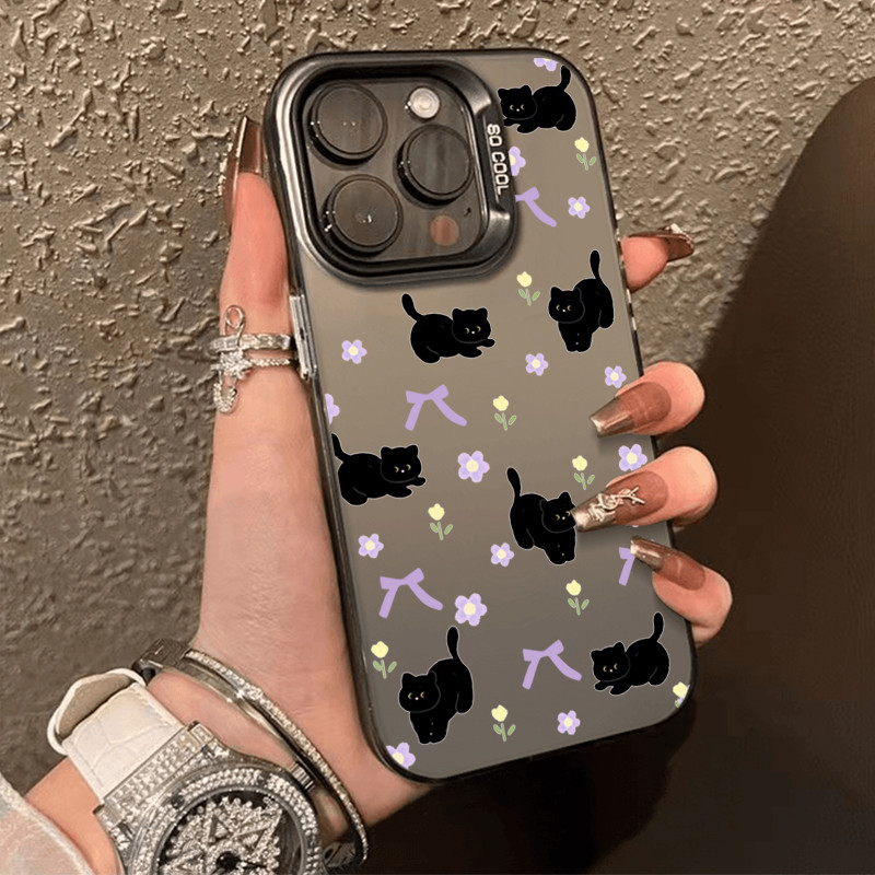 เคสไอโฟน 13 โทรศัพท์กรณียากกันกระแทกแ สำหรับ iPhone 11 12 14 15 Pro Max XR X Plus XS SE 7 8P แมวดำ