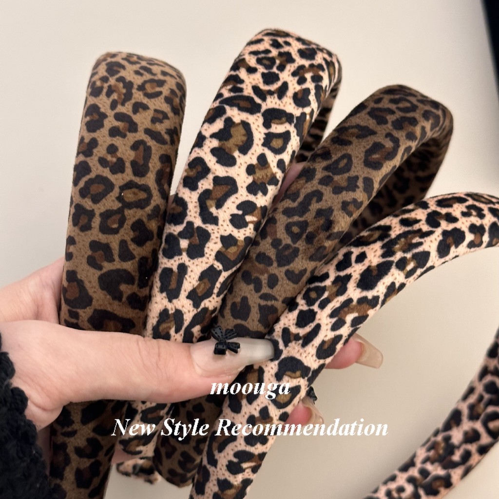Mouga/retro Leopard Print Velvet Sponge Headband Fashion All-Match Headband Hong Kong Style High-End