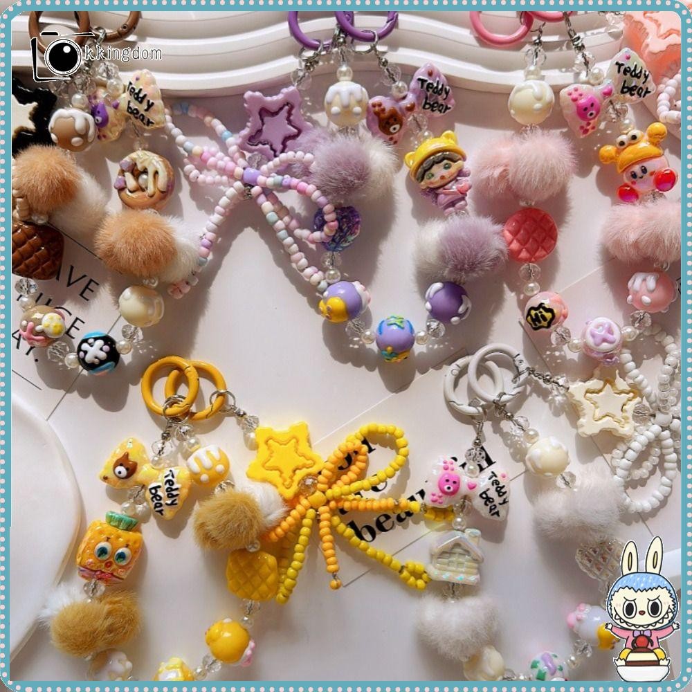 Kkingdom สายคล้องโทรศัพท์มือถือ, พวงกุญแจจี้กระเป๋า Bowknot Stars, Plush Spongebob Beaded Phone Lanyard