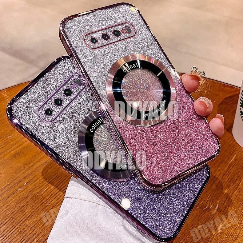SAMSUNG ปลอกดูดแม่เหล็กที่แข็งแกร่งสําหรับsamsung S8 S9 Plus A03 Core M30s M21 M52 หมายเหตุ 8 9 J2 J5 J7 Prime Pro 2017 หรูหรากรณีกันกระแทกGlitter ClearปลอกTPUเต็มกล้อง