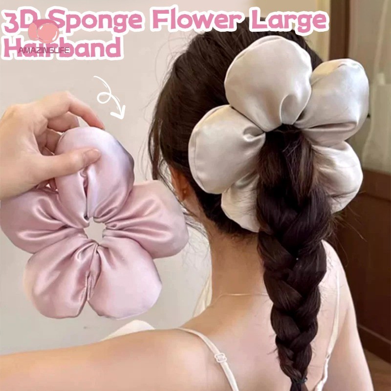 Korean Ins Sponge Flower Scrunchie - Elegant Women Super Large Non-Destructive Ponytail Hair Adornment