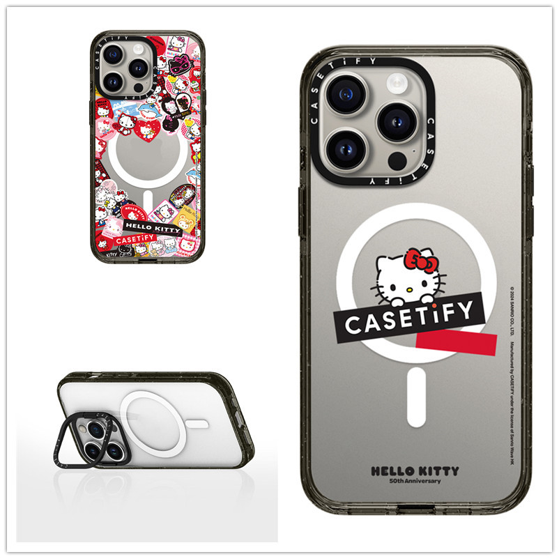 กรอบเลนส์ ยืน เคสโทรศัพท์แม่เหล็ก กรณี สติกเกอร์ สวัสดี คิตตี้ เข้ากันได้กับ ไอโฟน 14 15 16 มือโปร สูงสุด หนา 2.5 ปลอกอะคริลิคกันกระแทกฝาครอบป