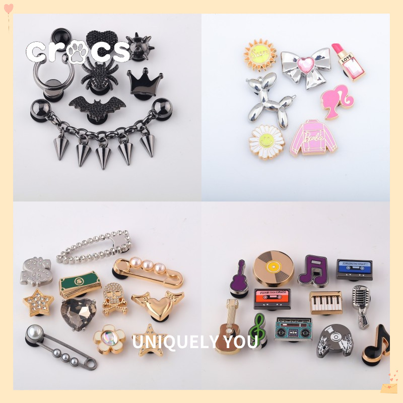 Crocs Jibbitz Metal Spider Bat Shoe Buckle Metal Music Guitar Shoe Flower charm Crocs Cartoon Barbie Cave Shoe Accessories