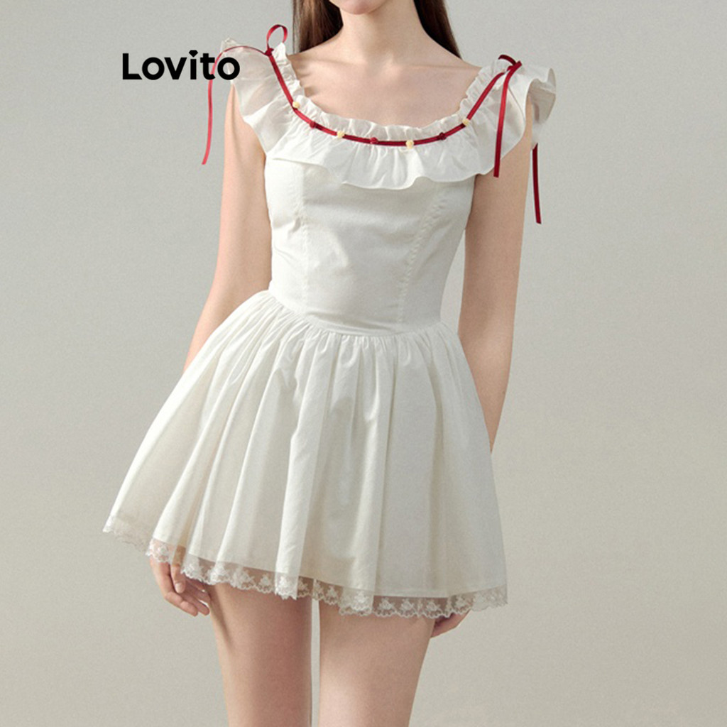 Lovito ชุดเดรสลำลองลายธรรมดาสำหรับผู้หญิง LNA73394