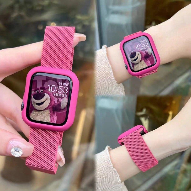 สายมิลานพร้อมเคสสีลูกกวาดเหมาะสําหรับสาย แอปเปิล 45/40/41/44/45/49 มม. 42 มม. 38 มม. ฉันดู ชุด 3 4 5 6 กับ 7 8 9 พิเศษ 2