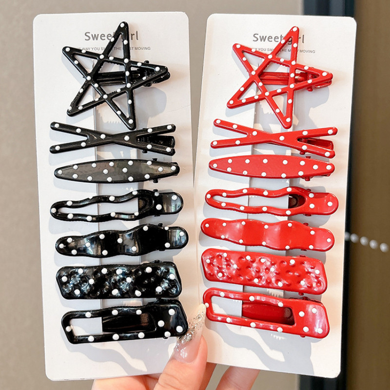 กิ๊บติดผมโลหะดาวสีแดงสตรีหน้าผากหน้าม้าด้านข้าง BB คลิปเครื่องประดับผม