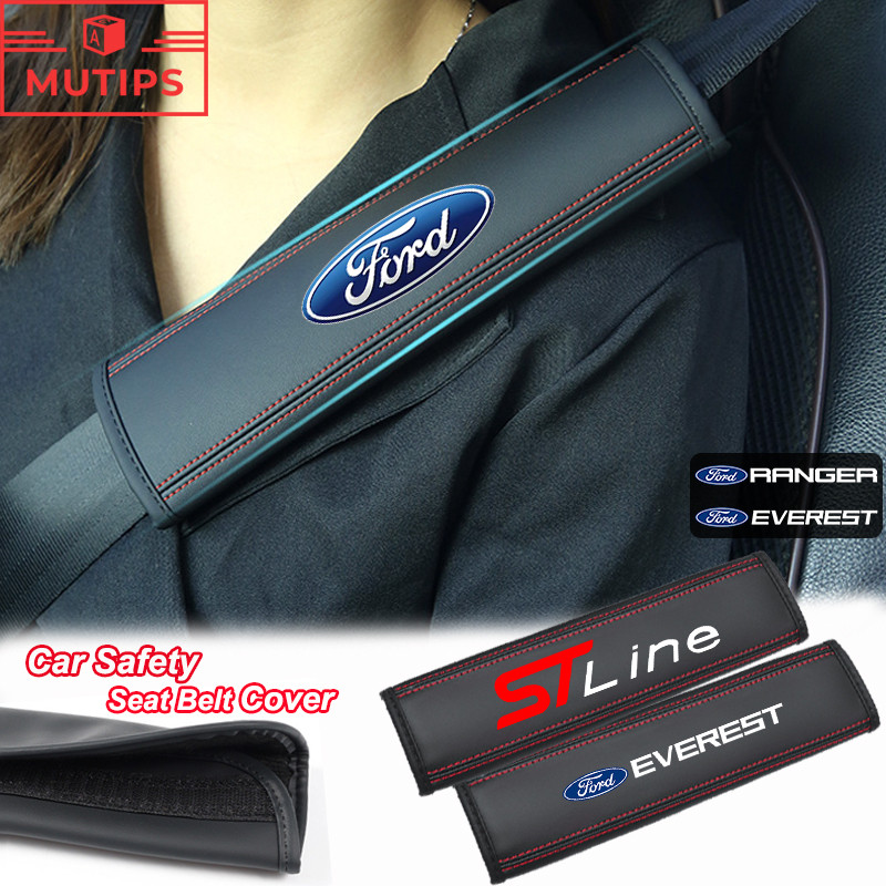2 ชิ้น/เซ็ต Ford รภัยรถยามไหล่ ปลอกหุ้มเข็มขัดนิรภัย เครื่องหนังสายคล้องไหล่ แผ่นรองไหล่ Ford ST Ranger Raptor Everest Fiesta Focus Mustang Escape Ecosport STI