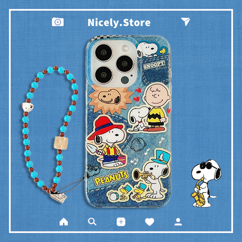 คุณภาพสูงคาวบอย Snoopy โซ่สุนัขเคสโทรศัพท์สําหรับ iPhone 16 15 14 13 Pro Max 16Pro iPhone15 กันกระแทก IMD โทรศัพท์มือถือปกหลัง