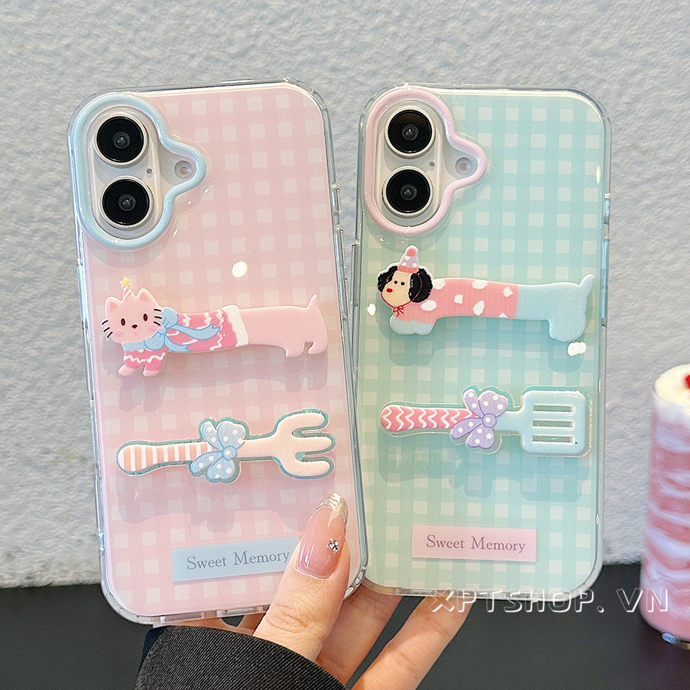 สามมิติส้อมแมวสุนัขเคสโทรศัพท์สําหรับiphone 16ProMax 16Pro 16 15ProMax 14 13 12 11 Full Coverageกันกระแทกป้องกันอะคริลิคปลอก
