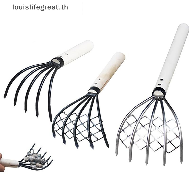 Louislifegreat Clam Rake สุทธิ 5 Claw ไม้ Handle Rake ขุดเครื่องมือขุดอุปกรณ์ทะเล Weeding Farming เครื่องมือไม้ Handle Pitch Fork ใหม่