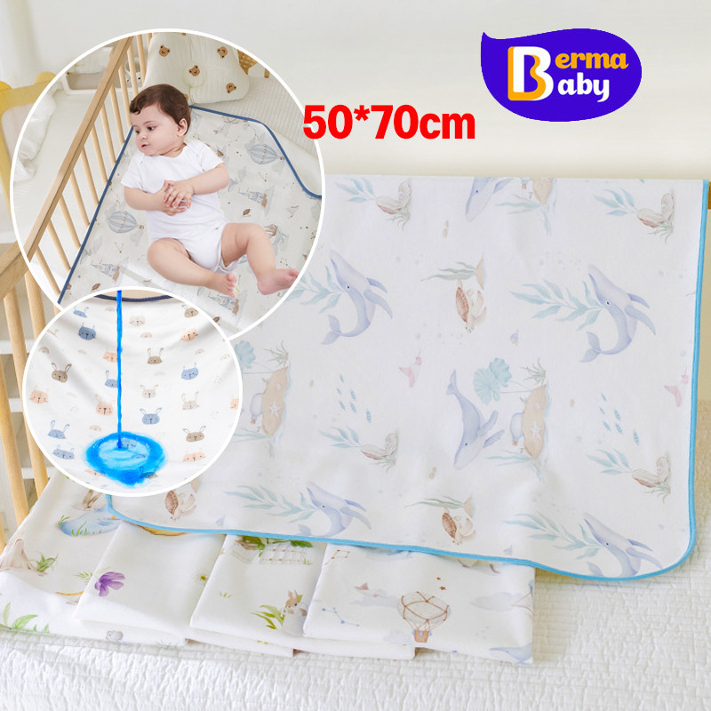Berma Baby แผ่นรองฉี่เด็ก ผ้ายางรองฉี่ ผ้ารองฉี่เด็ก แผ่นรองกันเปื้อน แผ่นรองซับที่นอนแบบ 50*70cm