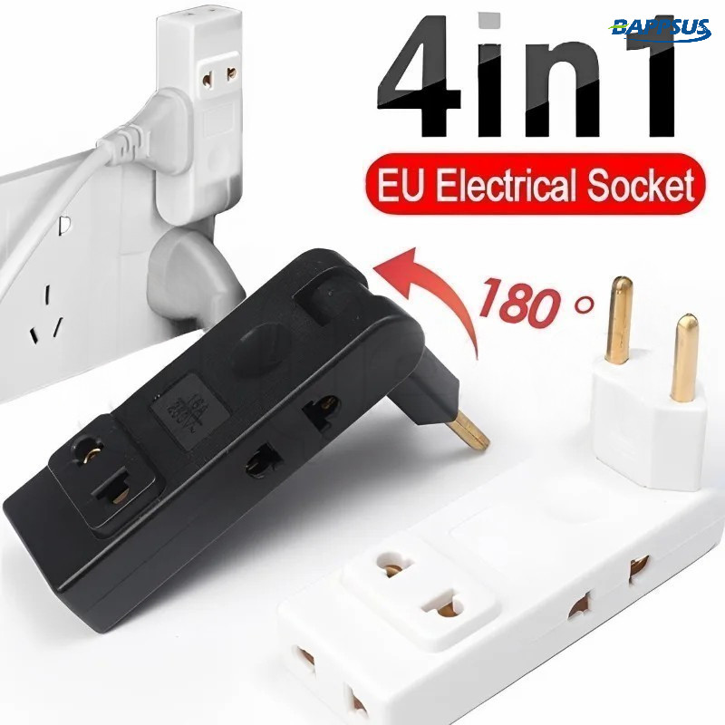 อะแดปเตอร์ขยายแปลงปลั๊ก EU 4 in 1 - 180° อะแดปเตอร์เต้าเสียบชาร์จหลายปลั๊กหมุนได้-ซ็อกเก็ตแปลงการเดินทางที่สะดวกแบบพับได้แบบพกพา