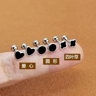 เจาะหู ส925 เงินสี่ใบโคลเวอร์ต่างหูหญิงสกรูหัวเข็มขัดต่างหูป้องกันการสูญหายหูกระดูกกระดุม
