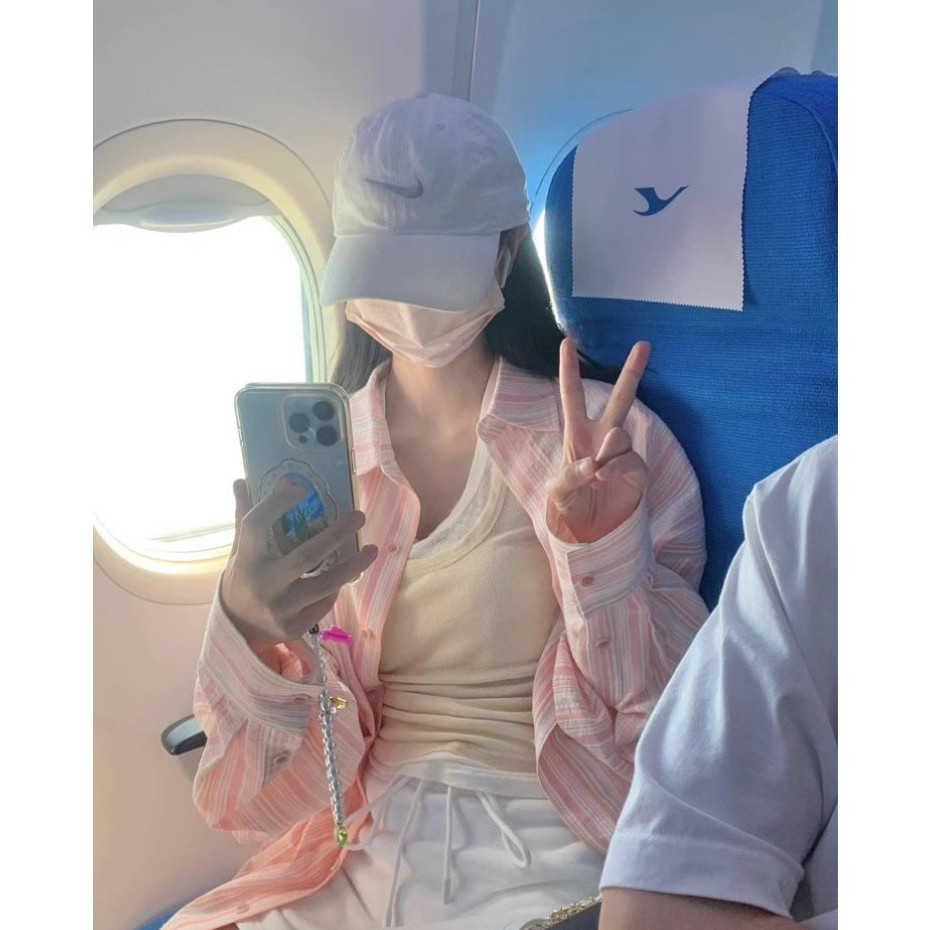 PKB2023 เสื้อเชิ้ตทรงหลวมลายทาง สีฟ้า-สีชมพู คอปก แฟชั่นสำหรับผู้หญิง free size อก46 💈ส่งจากประเทศไท