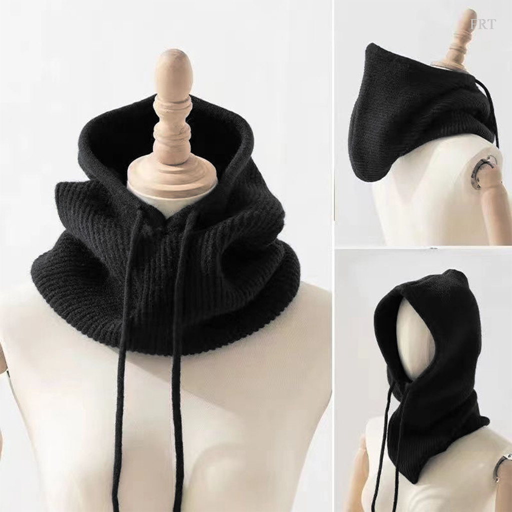 FTE Unisex ถัก WARM Balaclava หมวกฤดูหนาวผ้าพันคอ Hooded Beanie คอปกหมวก Drawstring หู Face ปกป้องหม