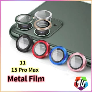 แหวนโลหะ ป้องกันเลนส์กล้อง for iPhone 11 15 14 12 13 Pro Max 16 pro 14 plus เลนส์ฟิล์ม ประดับกลิตเตอร์ พร้อมกระจกนิรภัย