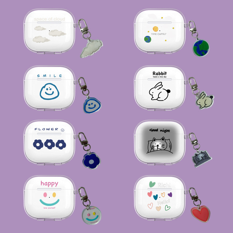 น่ารักใสพร้อมพวงกุญแจนุ่มเกาหลี Ins สําหรับ AirPods 4 ANC TPU ผิวโปร่งใสหูฟังปลอก AirPod 4 กรณี AirPods4 ฝาครอบ