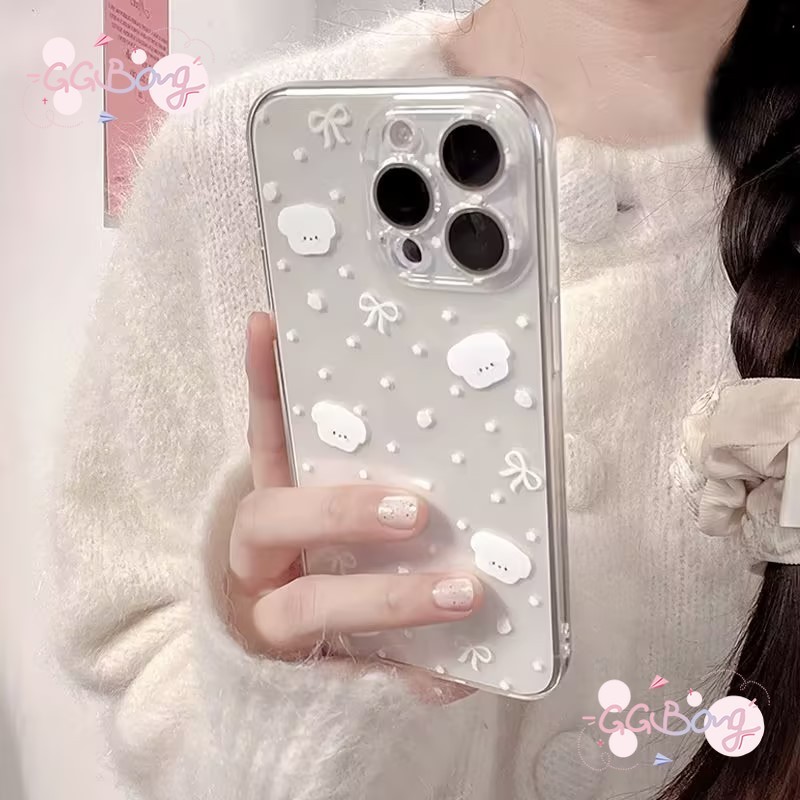 การ์ตูนน่ารักหมีโบว์จุดกันกระแทกเคสใส เคสไอโฟนIPhone 11 13 14 7Plus XR 15 12 Pro Max X XS Max 6 6s 14 15 7 8 Plus SE เคส
