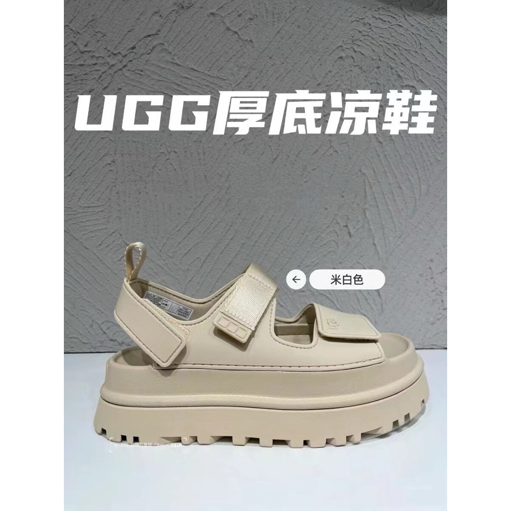 10 ชิสบ6 UGG ผู้หญิงรองเท้าแตะเวลโครรองเท้าแตะชายหาดรองเท้าวันหยุด 35-41 สีขาวออฟไวท์