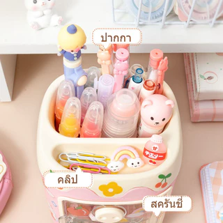 พร้อมจัดส่ง กล่องใส่ปากกา ที่ใส่ปากกา ส่งสติกเกอร์ 3D กล่องเก็บของ ชั้นเก็บเครื่องเขียน หมุนได้ น่ารัก