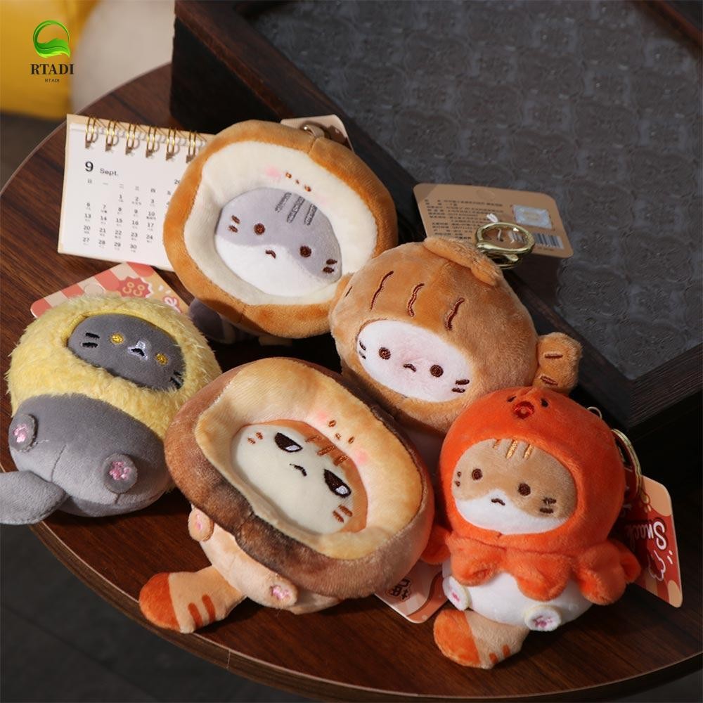 Rtadi Caramel Toast Cat Plush Keyring,กุ้งทอดขนมปังปิ้งแมวจี้ตุ๊กตา,อินเทรนด์ Taiyaki Caramel Toast Bream Yaki Taiyaki Cat Plush พวงกุญแจจี้กุญแจรถ