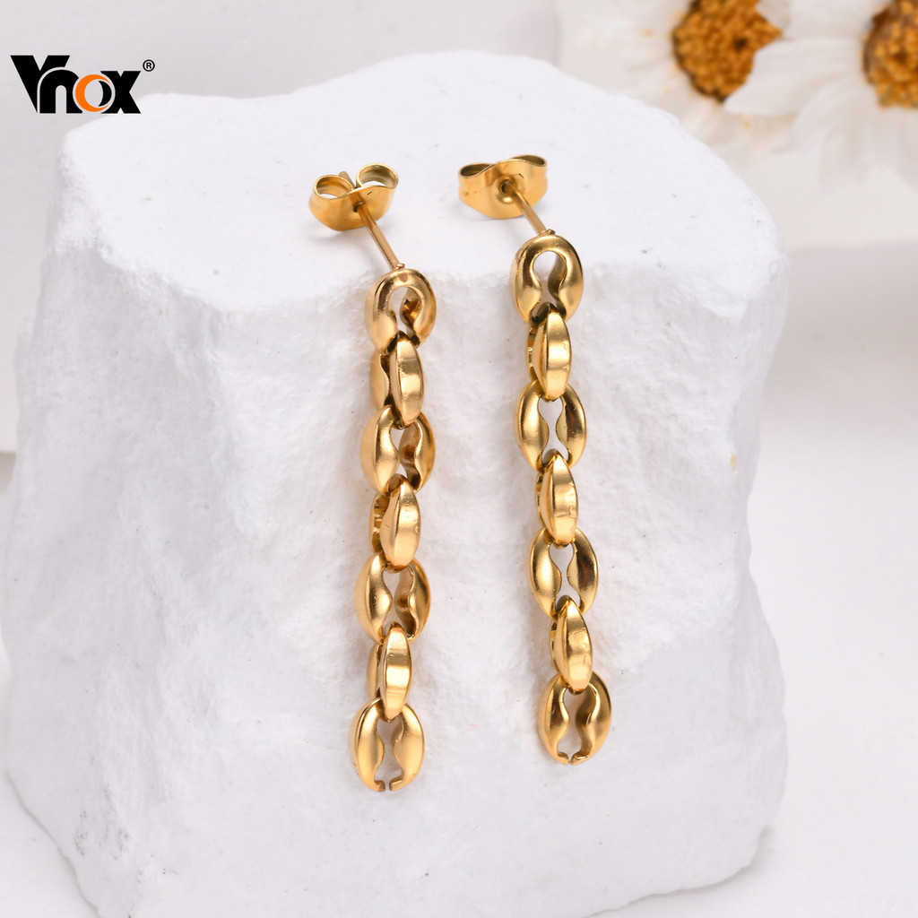 VNOX วีน็อกซ์ ต่างหูโซ่ลิปสําหรับผู้หญิงสาว,ห่วงโซ่ทอง18เคสไตล์สแตนเลสต่างหูมินิมอล,หมั้นงานแต่งงานเครื่องประดับของขวัญ