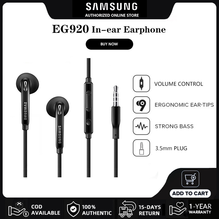 หูฟัง Samsung EG920 ดั้งเดิม | หูฟังเสียงความละเอียดสูงรุ่น 3.5 มม. | 3-button พร้อมไมโครโฟนควบคุมเสียงสําหรับ S10 S9 S8 S7 S6 A30 A50 A70
