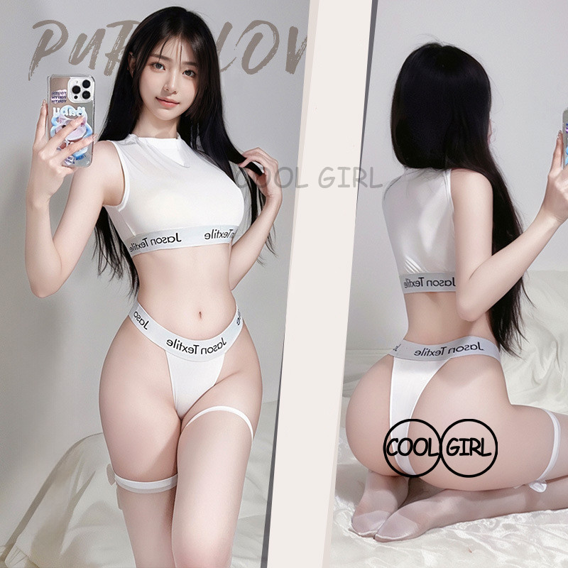 girl ชุดนอนเซ็กซี่ เสื้อครอปเปลือยกระบังลม เครื่องแบบ เซ็กซี่ สไตล์สปอร์ต พร้อมส่งในไทย