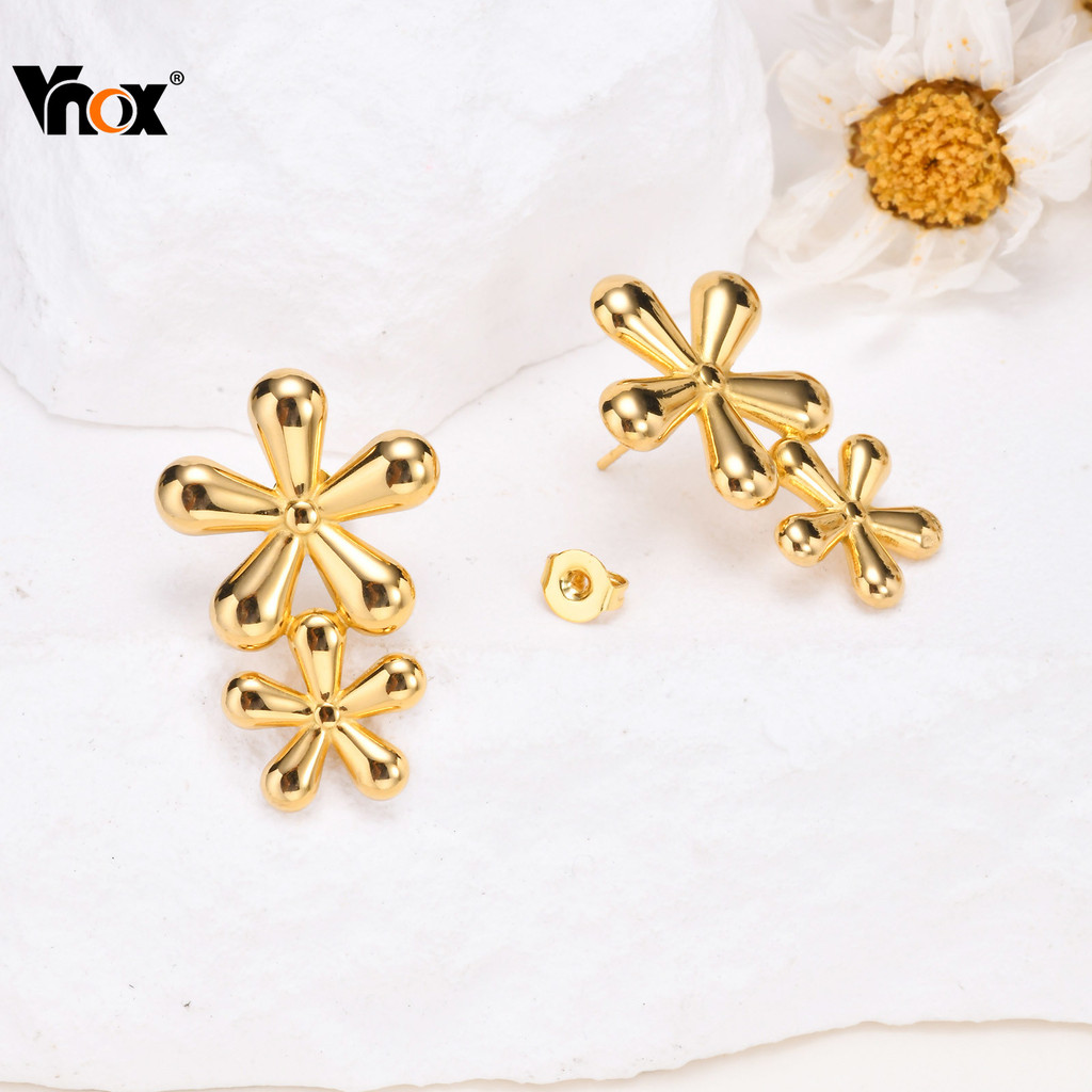VNOX วีน็อกซ์ ต่างหูดอกไม้สแตนเลสสําหรับผู้หญิงสาว18เคทองอินเทรนด์ที่เรียบง่ายประณีตต่างหูเครื่องประดับของขวัญ