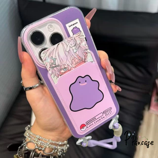 รูปหัวใจภาษาอังกฤษผีสีม่วงกระเป๋าสตางค์แบบมีสายคล้องเข้ากันได้เคสไอโฟน16 11 17 AIR 15 13 12 14 XR Pro Max 7 8 16 Plus SE