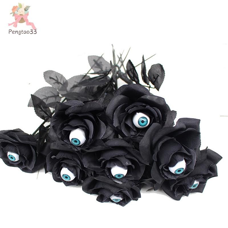 Pengatao33 Flower Rose ดอกไม้ประดิษฐ์พร้อม Eyeball Halloween Ghost ดอกไม้ปลอมสีดํา COD