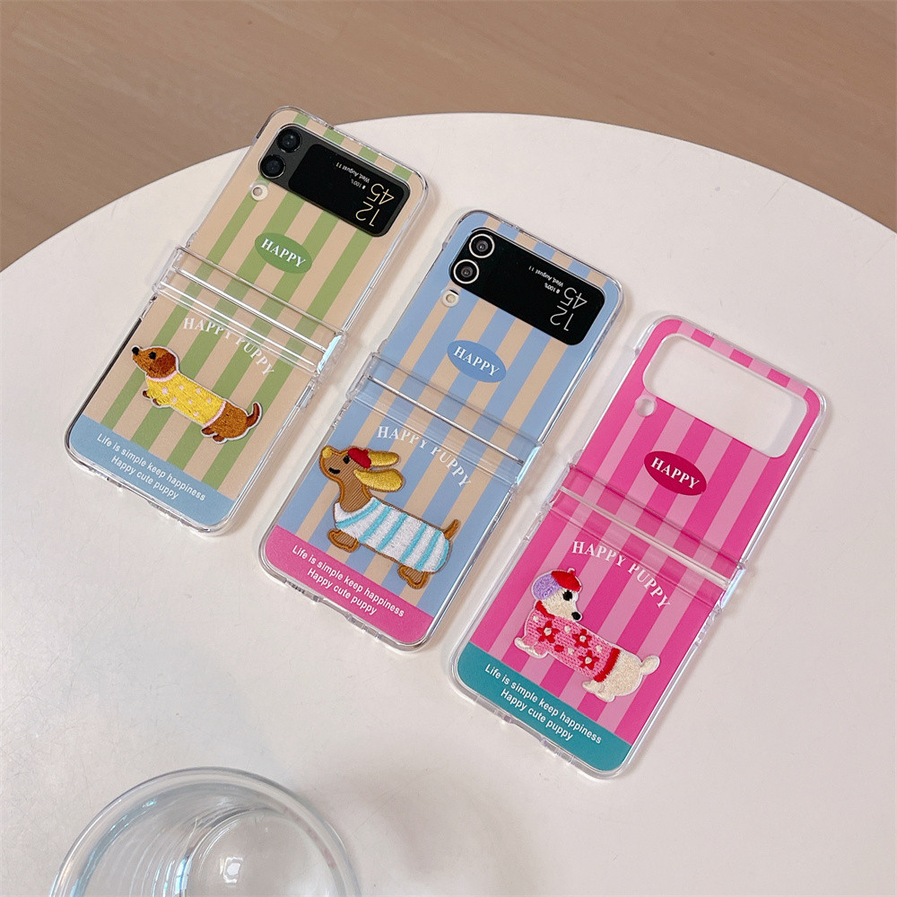 SAMSUNG น่ารักเย็บปักถักร้อยสุนัขสําหรับsamsung z flip 6 flip 5 Insรูปแบบhard PCสําหรับGalaxy z flip4 flip 3 บางกรณี