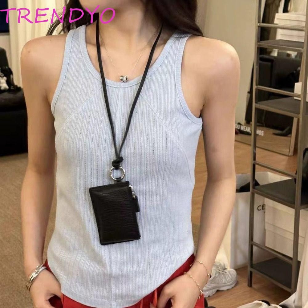 Trendyo กระเป๋าใส่เหรียญหนังมินิลายลิ้นจี่ อิน ห้อยคอกระเป๋าสตางค์แบบพกพาพร้อมซิปผู้ถือบัตรกระเป๋าเงินขนาดเล็กนุ่มเลดี้