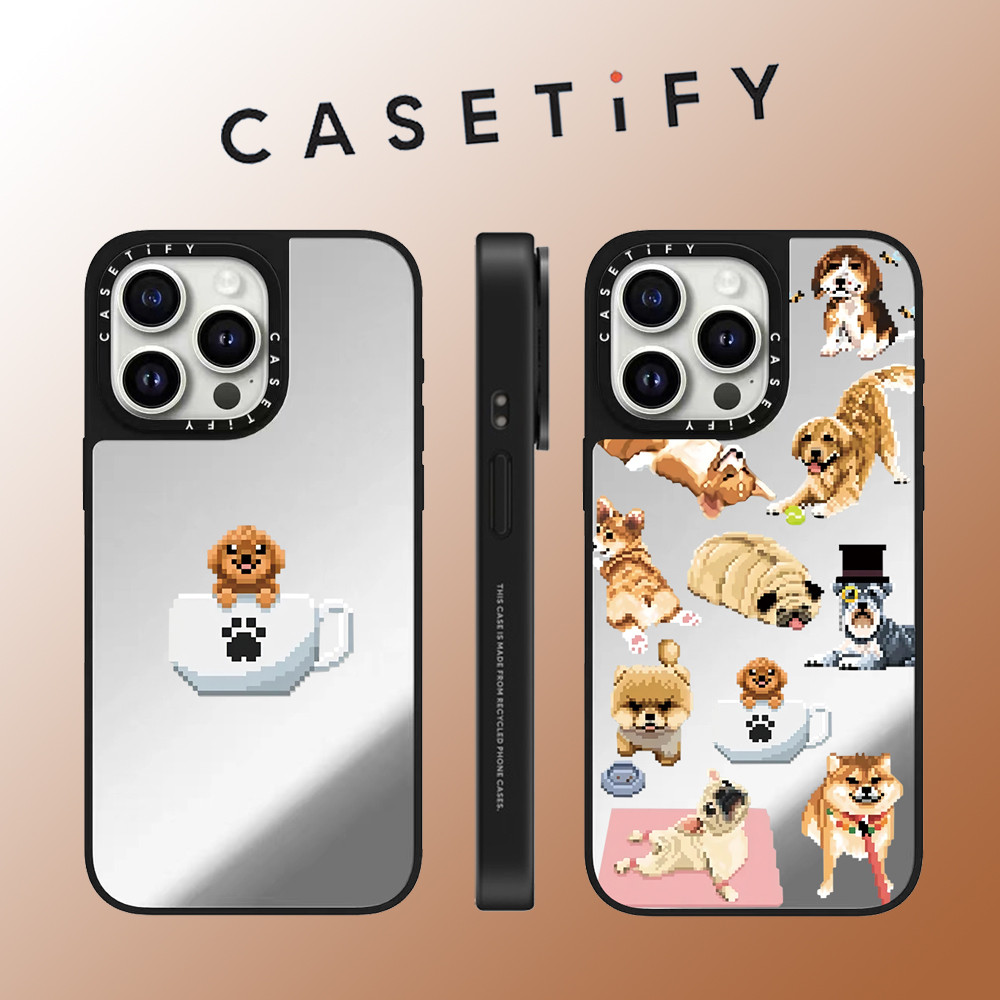 Casetify น่ารักพิกเซลสุนัขอุ้งเท้าพิมพ์กระจกหน้าเคสโทรศัพท์สําหรับiPhone 16 Pro Max 15 Plus 14 ProMax 13 12Pro 11 โทรศัพท์กันกระแทกขอบนุ่มฮาร์ดป้องกันกรณี