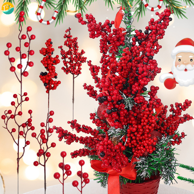 3 ชิ้นประดิษฐ์คริสต์มาส Red Berries สาขาสําหรับ Xmas Tree DIY เครื่องประดับจําลองช่อดอกไม้ปีใหม่บ้านบรรยากาศตกแต่ง