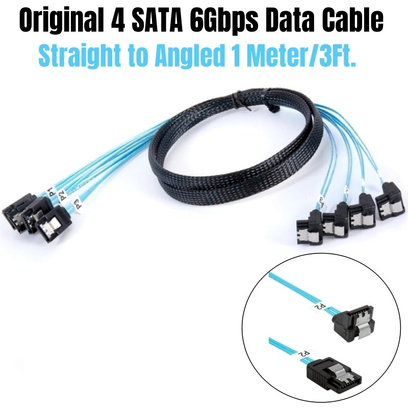 4 SATA3.0 1 เมตรตรงไปยังมุม SATAIII SAS 7Pin 6Gbps Data Cable สําหรับ NAS, BTC Mining, HDD SSD, Opti