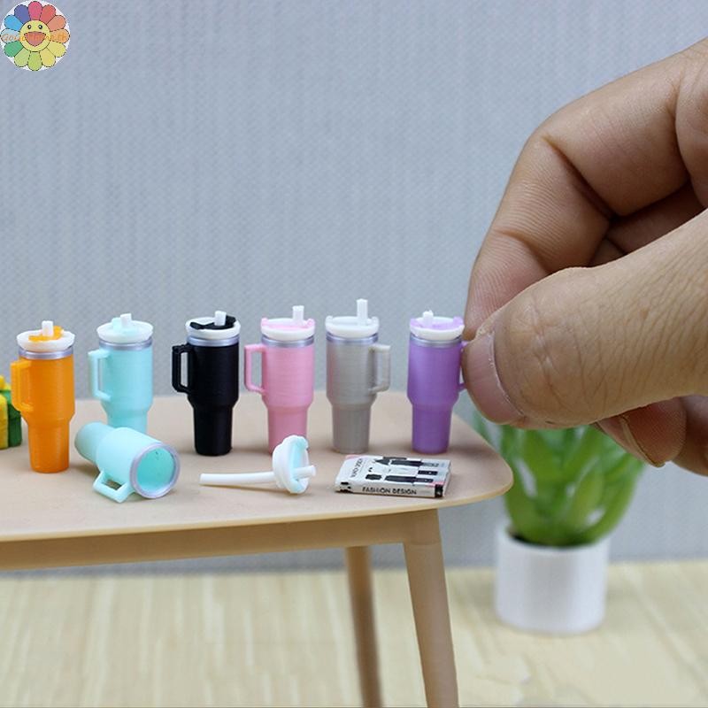 Gogo 1PC 1/12 ตุ๊กตาจําลองถ้วยน้ําฟาง Miniature Thermos ถ้วยน้ําบ้านตุ๊กตาอาหาร Play ฉากอุปกรณ์ตกแต่ง TH