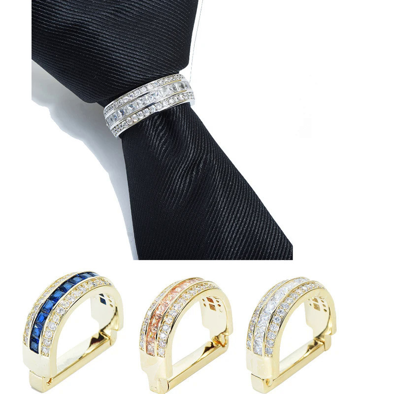 New Luxury Men Zip Tie Ring TIe Clip  Wedding Tie Ring Gift For Men Tie Ascot Tie Gemstones Rings Me