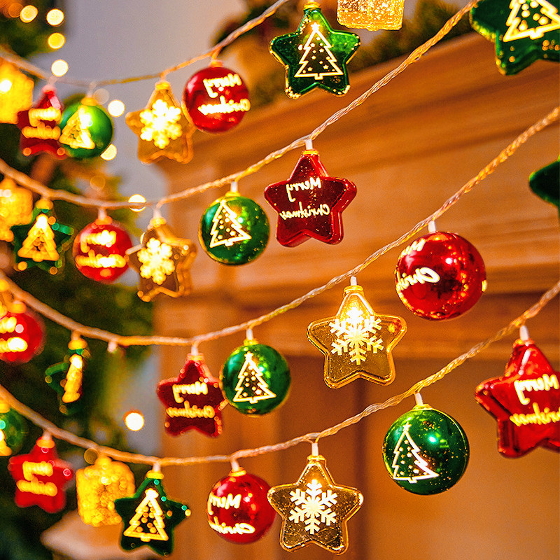 1.5/3M LED แบตเตอรี่คริสต์มาส Ball Light String Electroplating Ball Star Light String จี้ต้นคริสต์มาส Xmas ตกแต่งปาร์ตี้เค้าโครงแขวนตกแต่งบ้านไฟคริสต์มาส