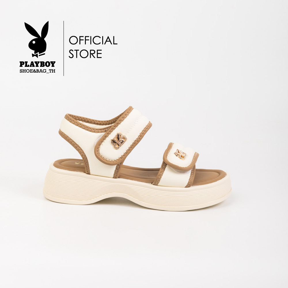 PLAYBOY รองเท้าแตะรัดส้นผู้หญิง รุ่น ST-HS243C117 ดีไซน์แตะสปอร์ตบุนวมเย็บขอบ มี 2 สี สีดำและสีครีม