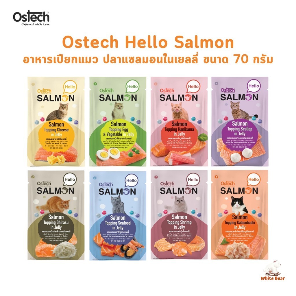 Ostech Hello Salmon ออสเทค อาหารเปียกแมว แซลมอนในเยลลี่ ขนาด 70 กรัม