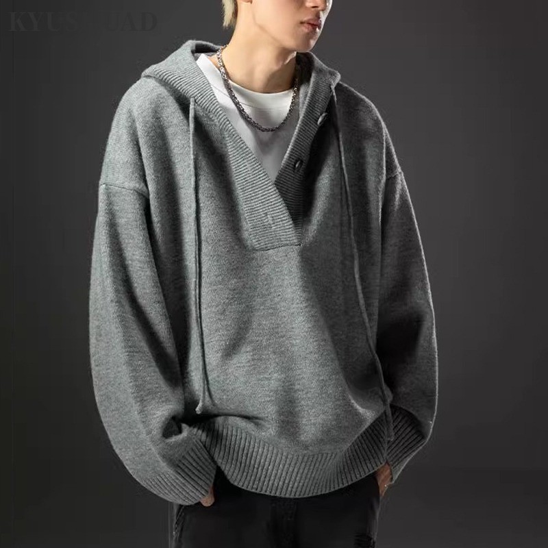 KYUSHUAD ไคชวด เสื้อกันหนาวผู้ชายเวอร์ชั่นเกาหลีของสีทึบอาร์กติกกํามะหยี่ขี้ผึ้งนุ่มสไตล์ขี้เกียจเสื
