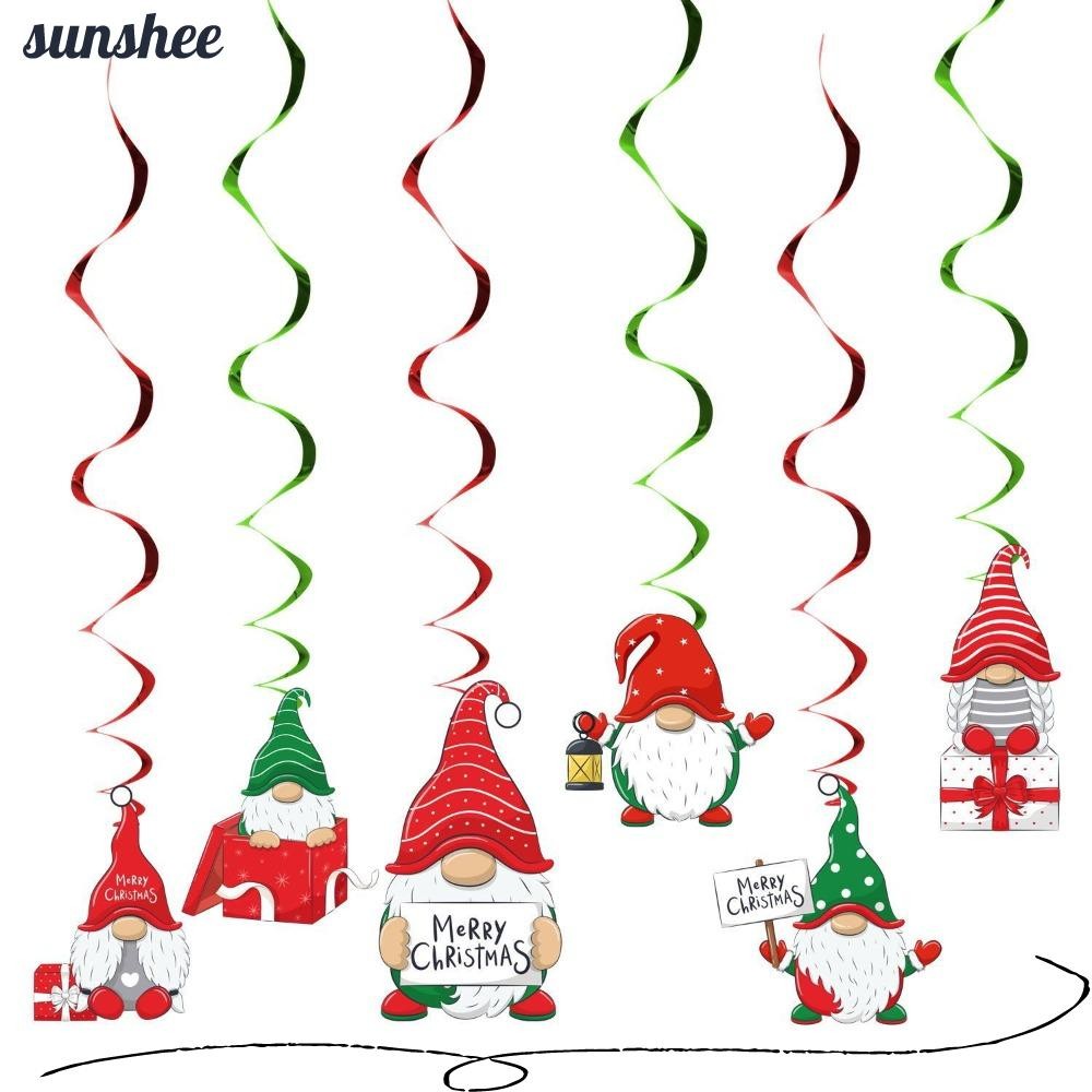 Sunshee 6/12PCS เกลียวจี้ชุด,คริสต์มาสฟอยล์เพดานแขวน Garlands, การ์ตูนโลหะ Elk Streamers เครื่องประดับคริสต์มาส Home Navidad Decor